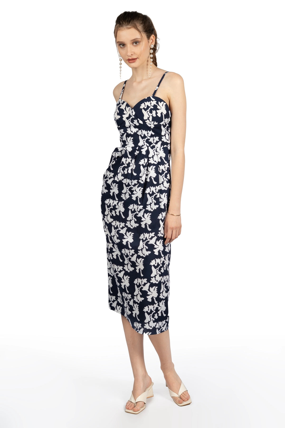 Blue & White Floral Midi Dress