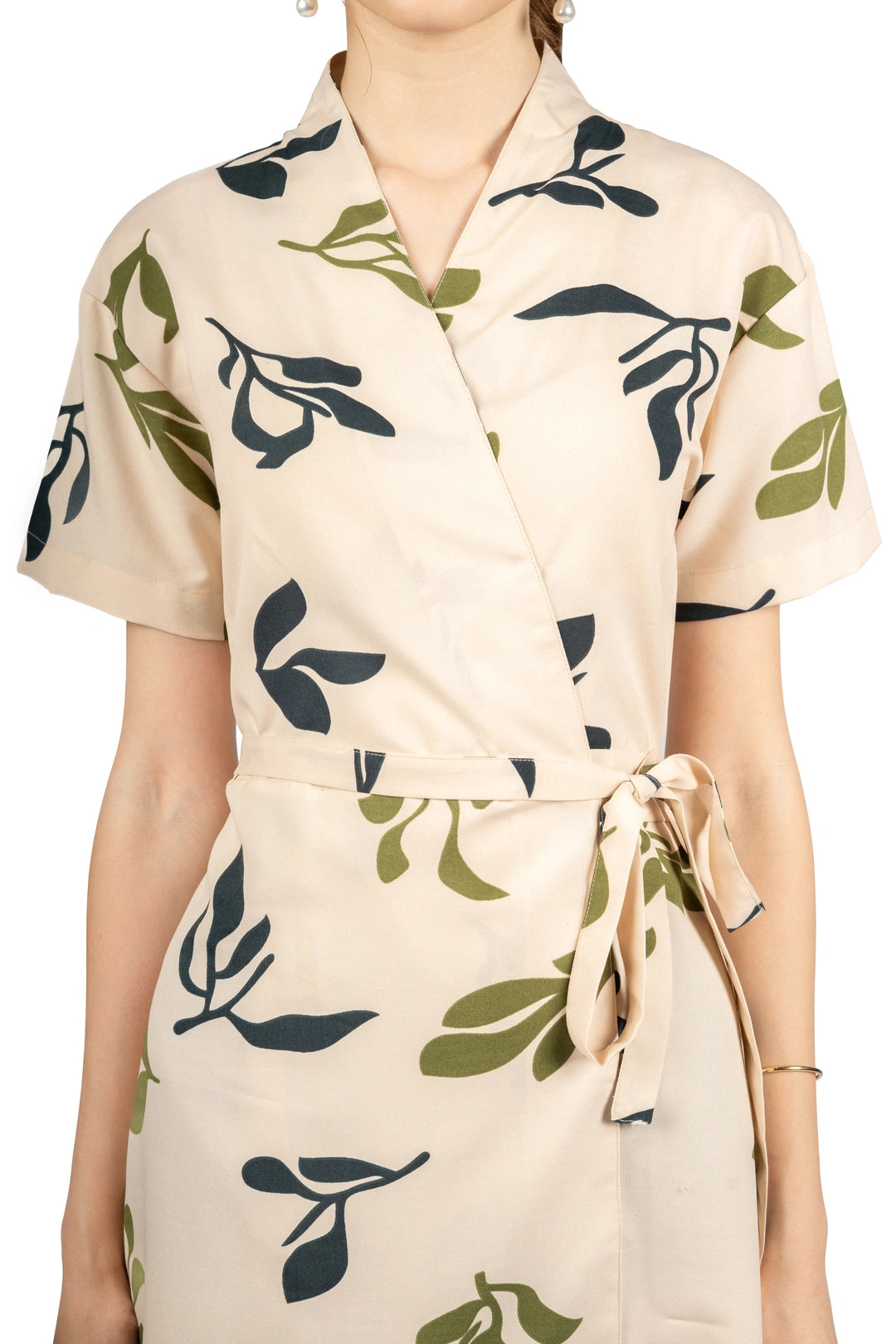 Beige Tropical Print Midi Dress