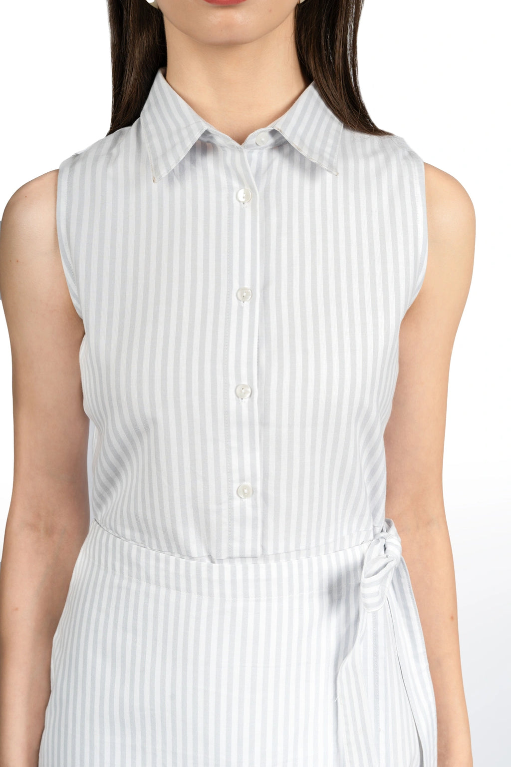 Grey Striped Fitted Dress