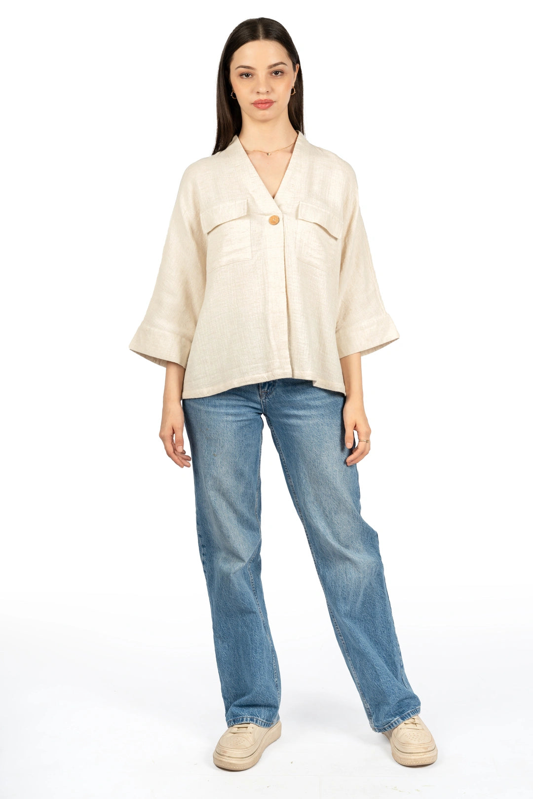 Beige Cotton Double Cloth Spandex Top