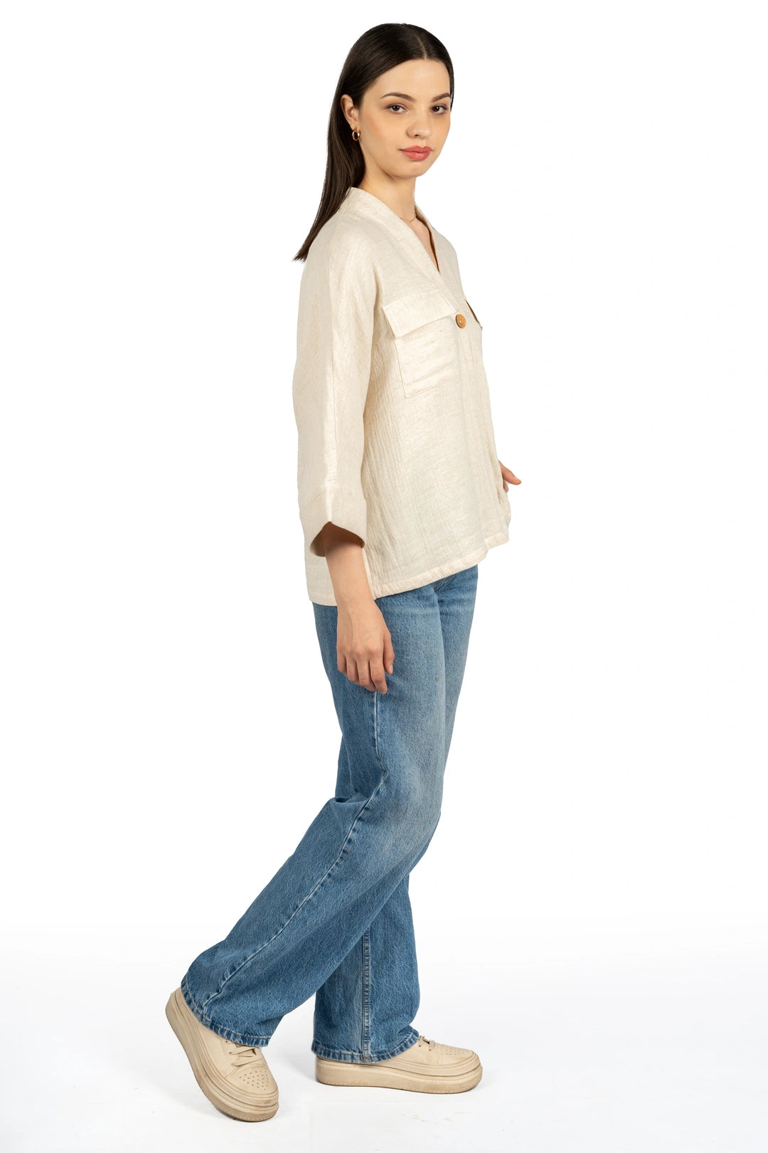 Beige Cotton Double Cloth Spandex Top