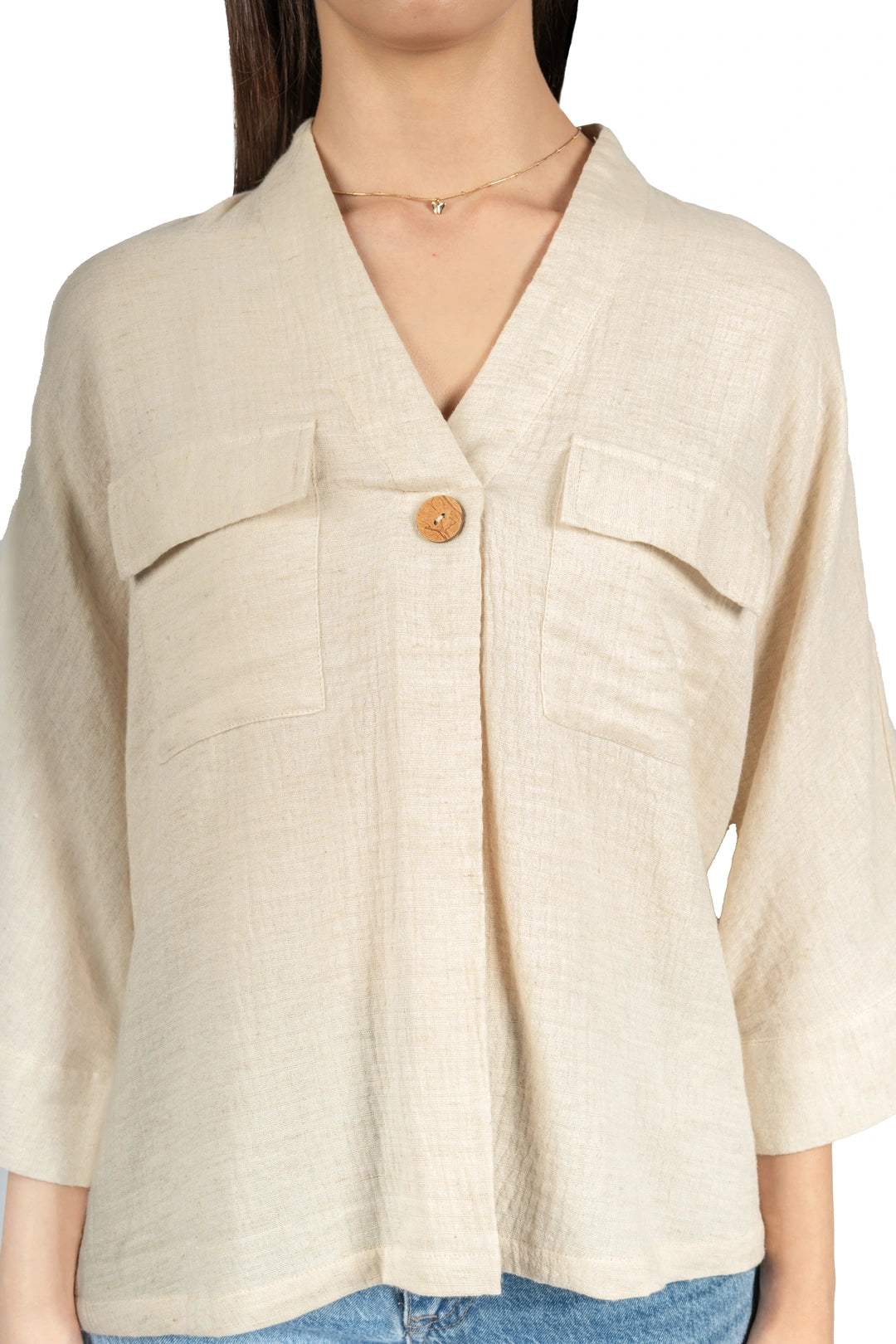 Beige Cotton Double Cloth Spandex Top