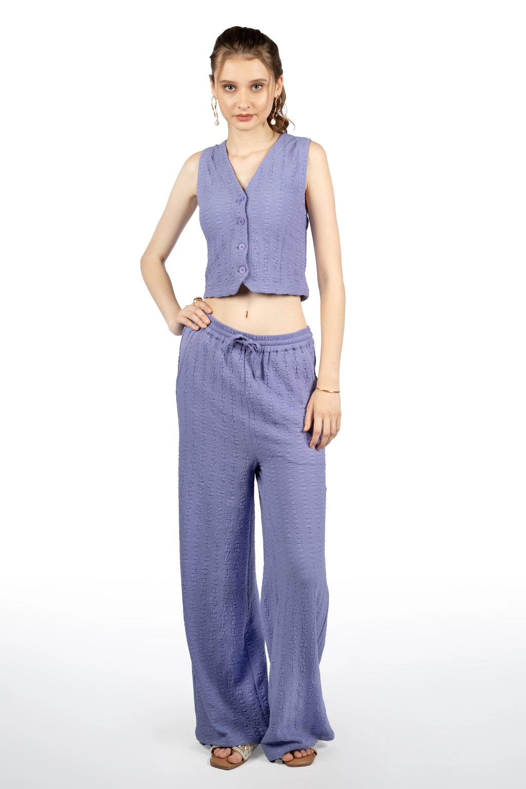 Sleeveless Co-Ord Set for Women – V-Neck, Solid Poly Spandex, Indian Style
