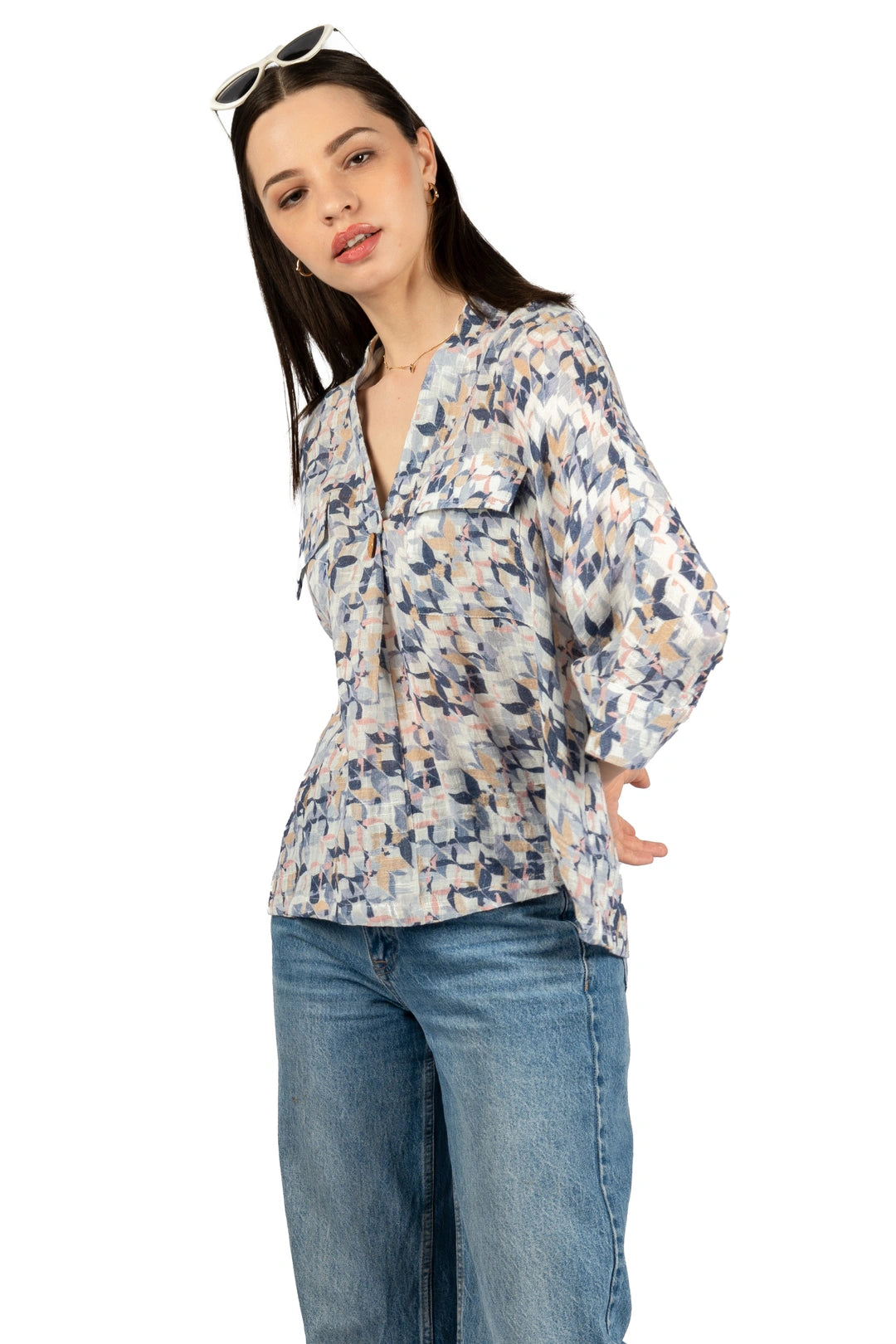 Multicolour Abstract Cotton Gauge Slub Top