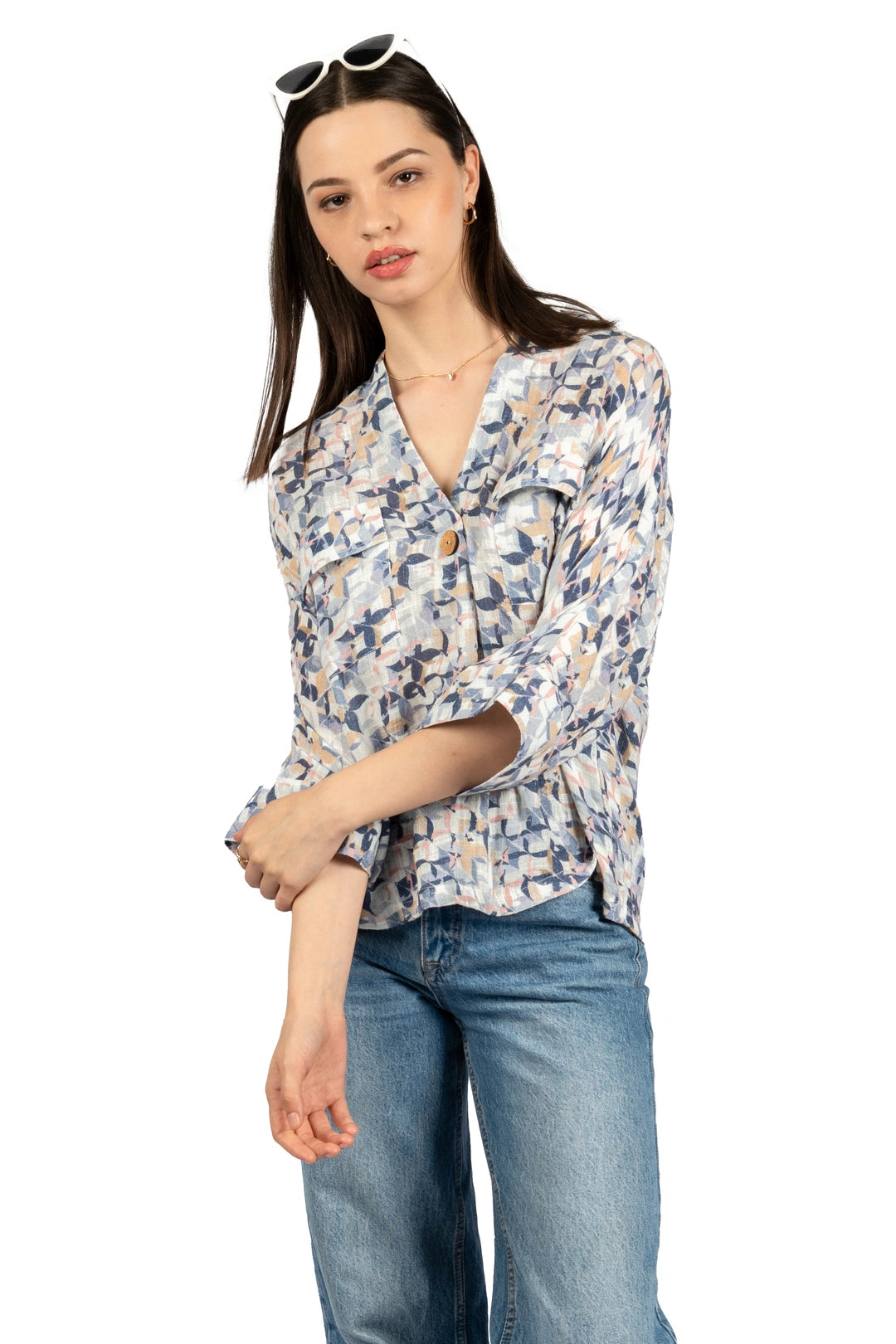 Multicolour Abstract Cotton Gauge Slub Top