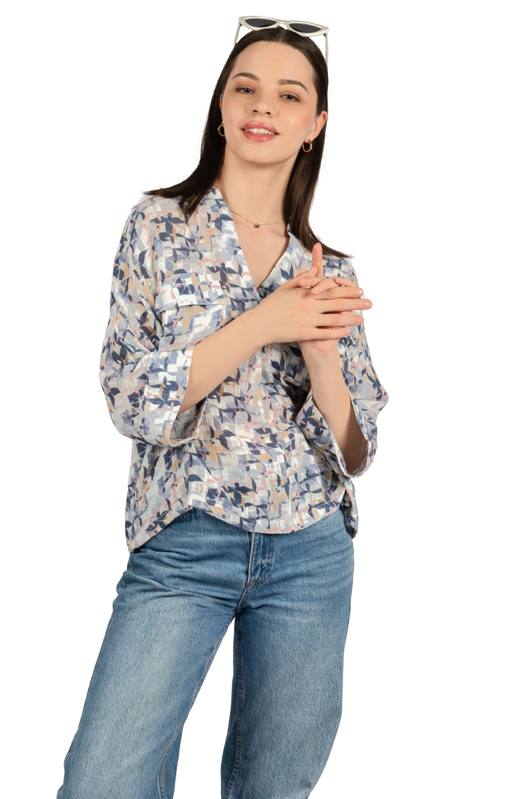 Multicolour Abstract Cotton Gauge Slub Top