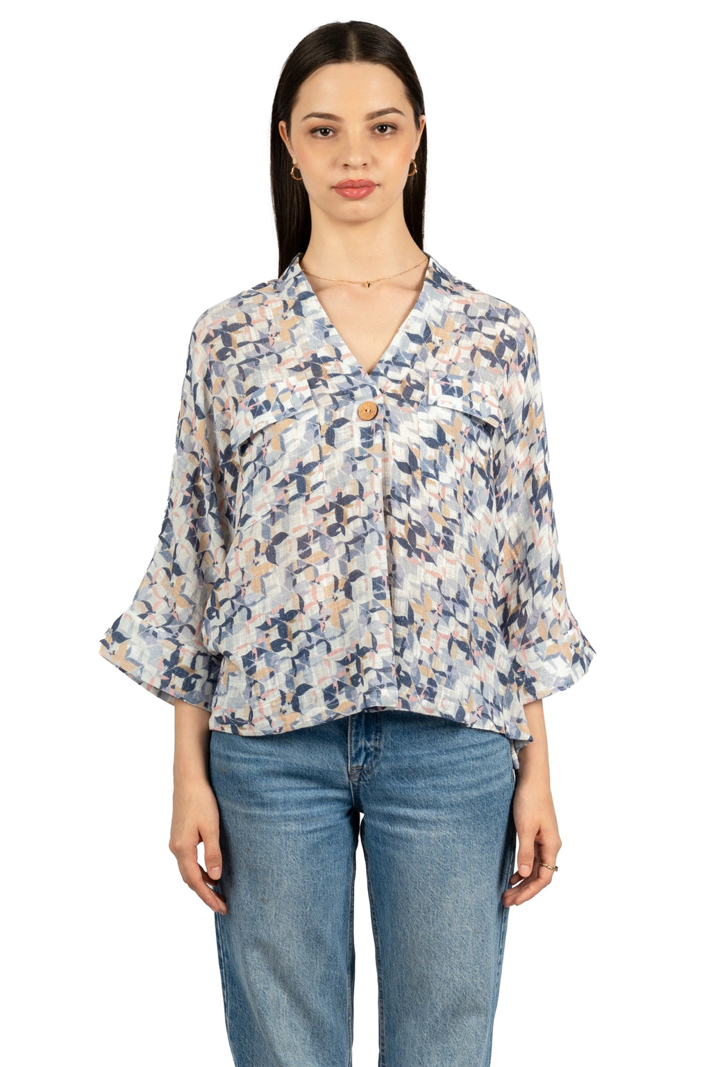 Multicolour Abstract Cotton Gauge Slub Top