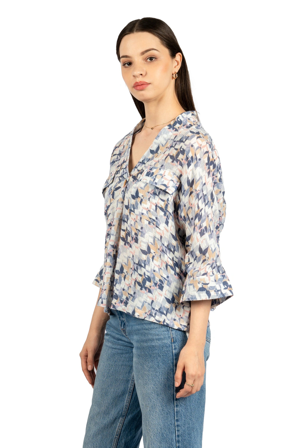 Multicolour Abstract Cotton Gauge Slub Top