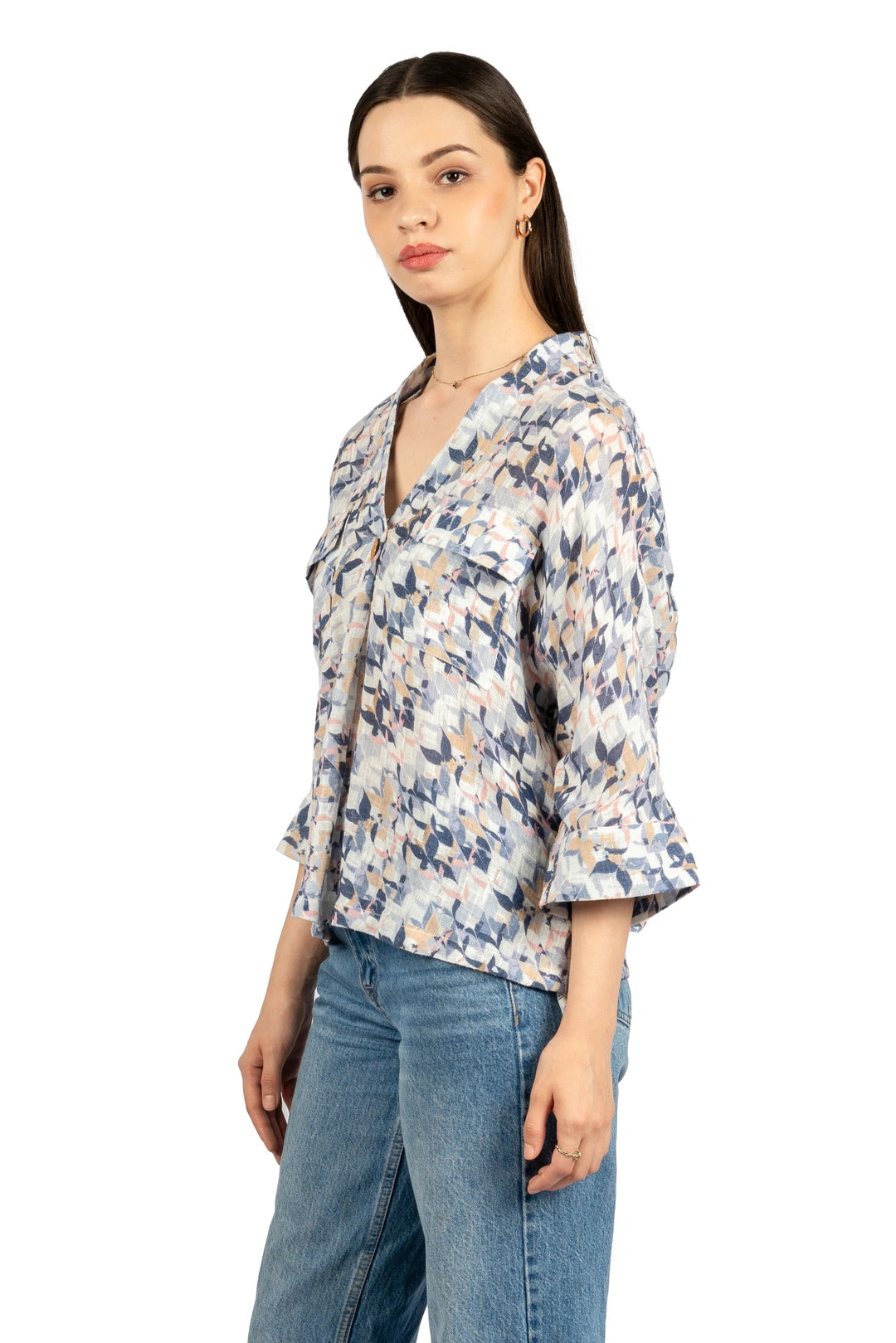 Multicolour Abstract Cotton Gauge Slub Top