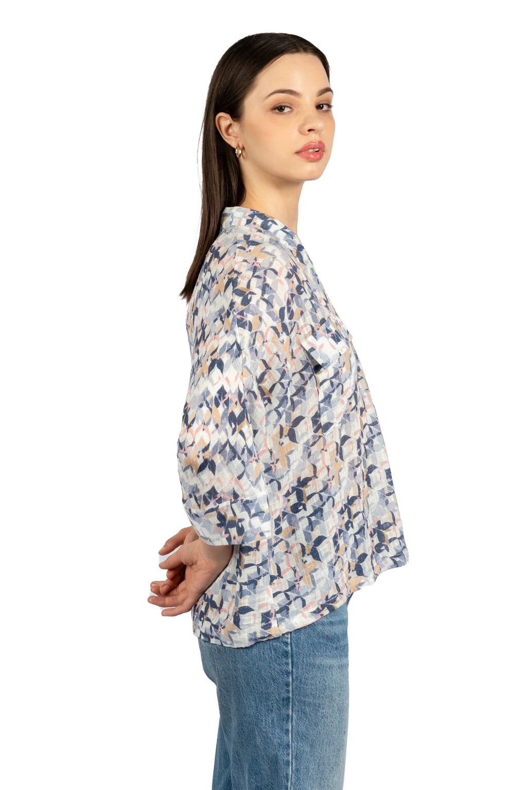 Multicolour Abstract Cotton Gauge Slub Top