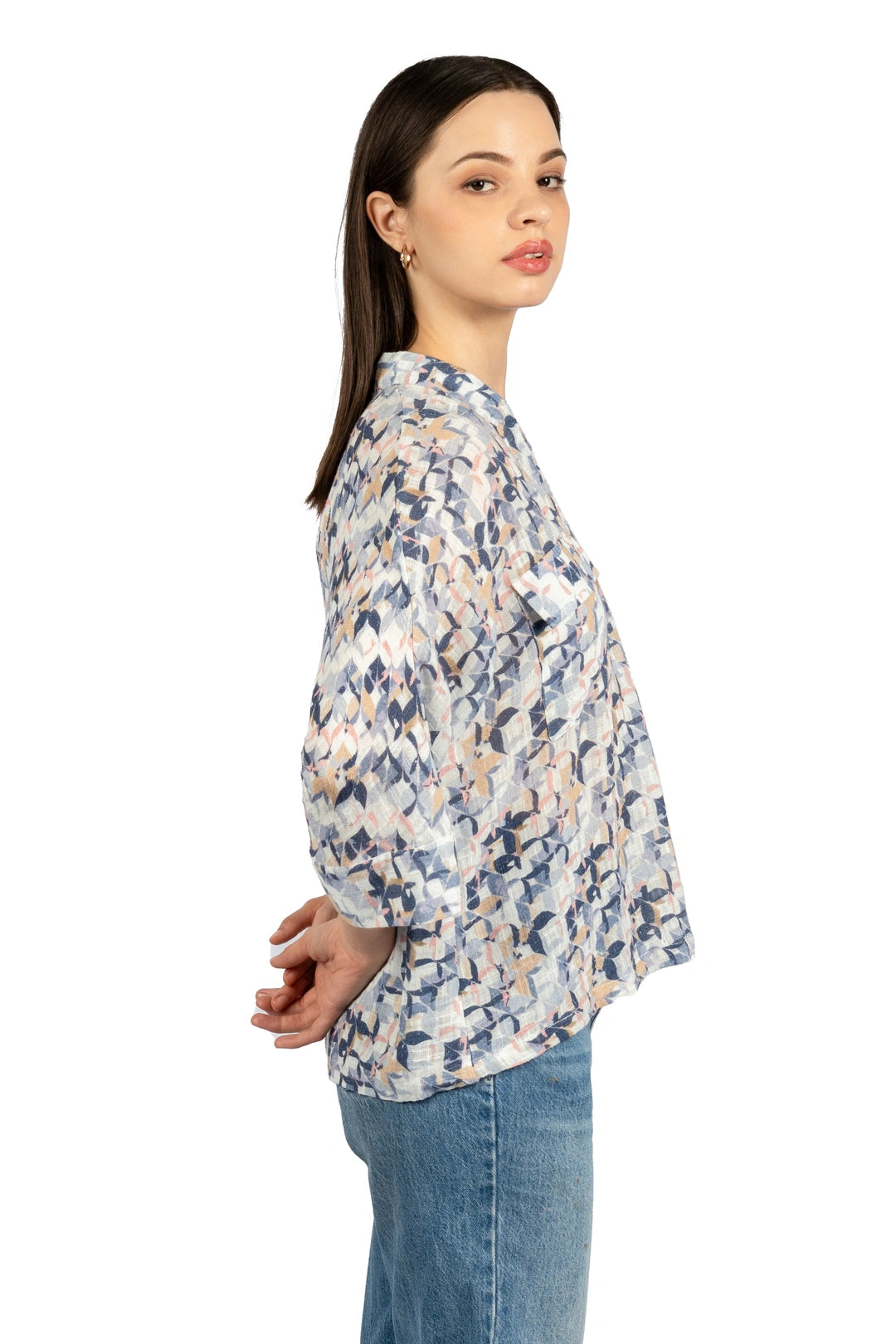 Multicolour Abstract Cotton Gauge Slub Top