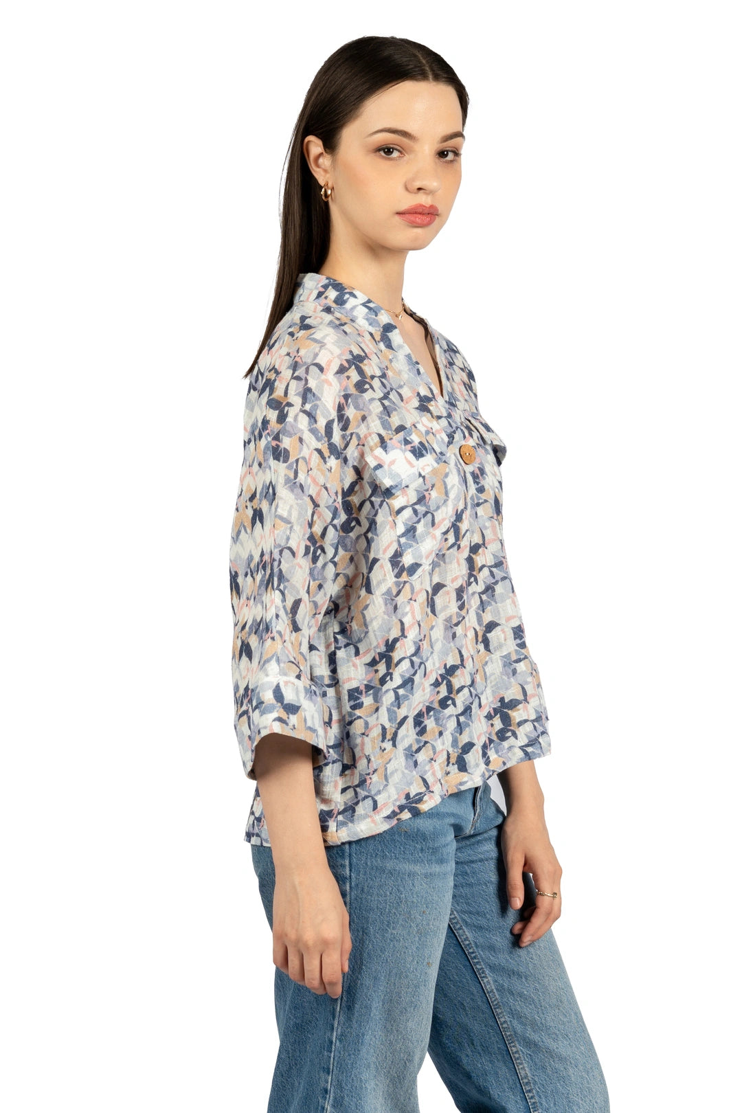 Multicolour Abstract Cotton Gauge Slub Top