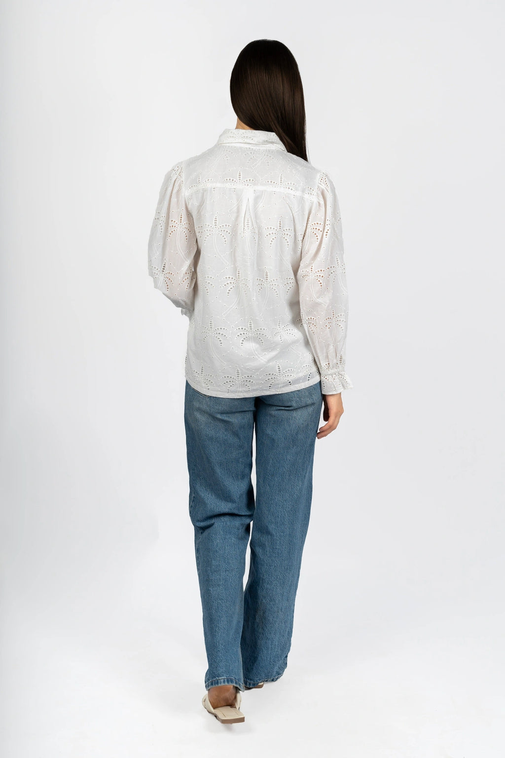 Cotton Schiffly Solid White Collared Top