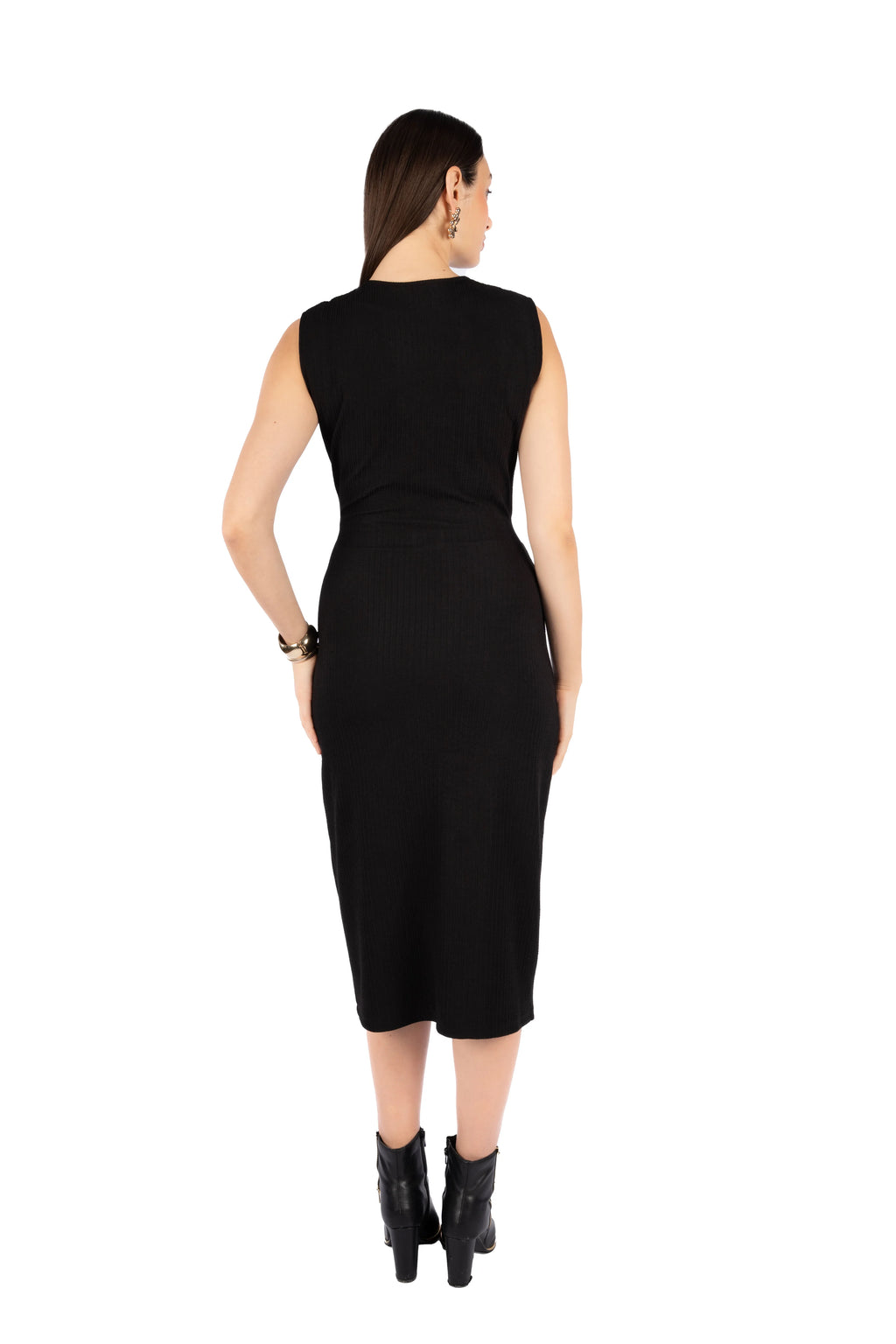Alieza Black Korean Rib Fitted Midi Dress