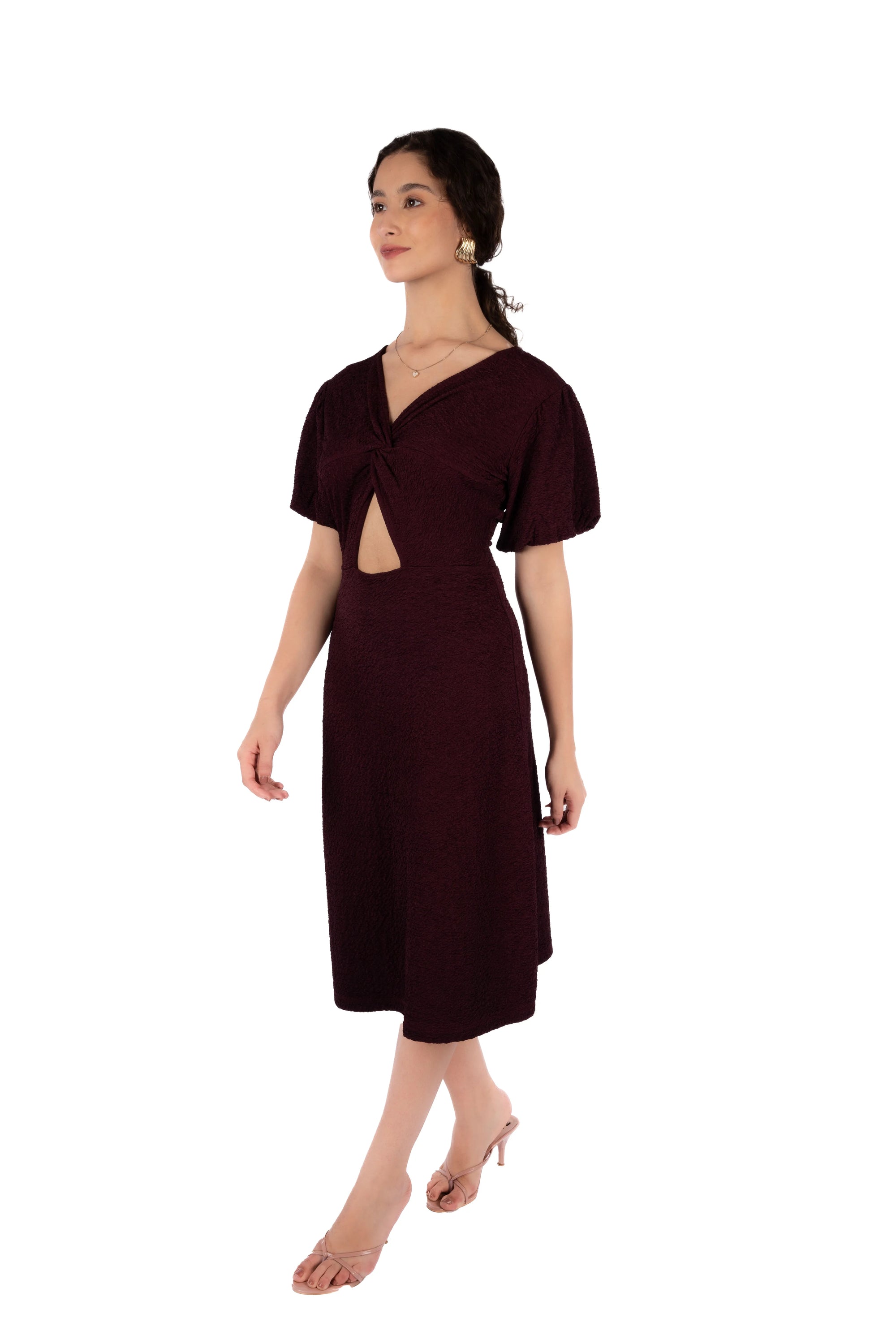 Sorin Prune Scrabble Fit &amp; Flare Midi Dress