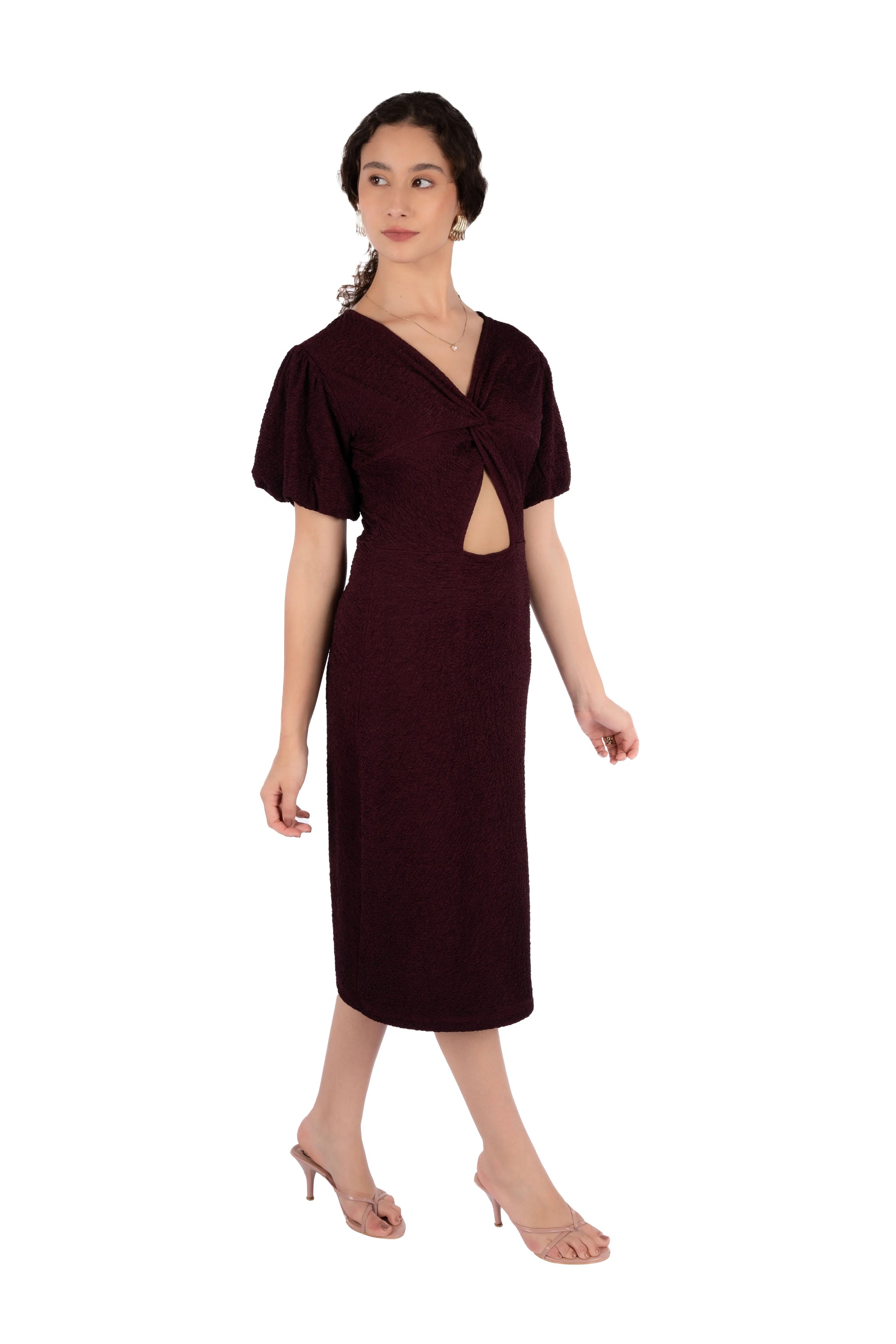 Sorin Prune Scrabble Fit &amp; Flare Midi Dress