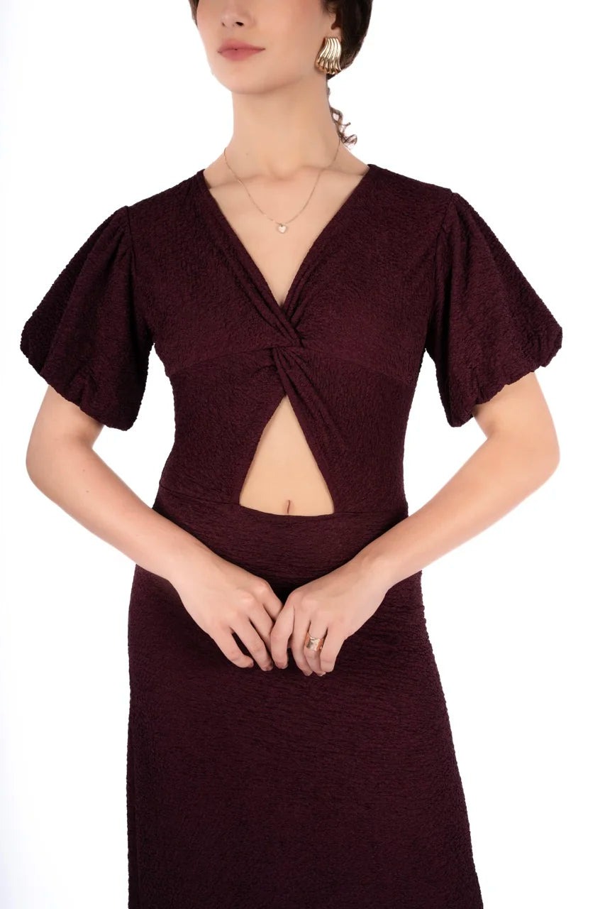 Sorin Prune Scrabble Fit &amp; Flare Midi Dress