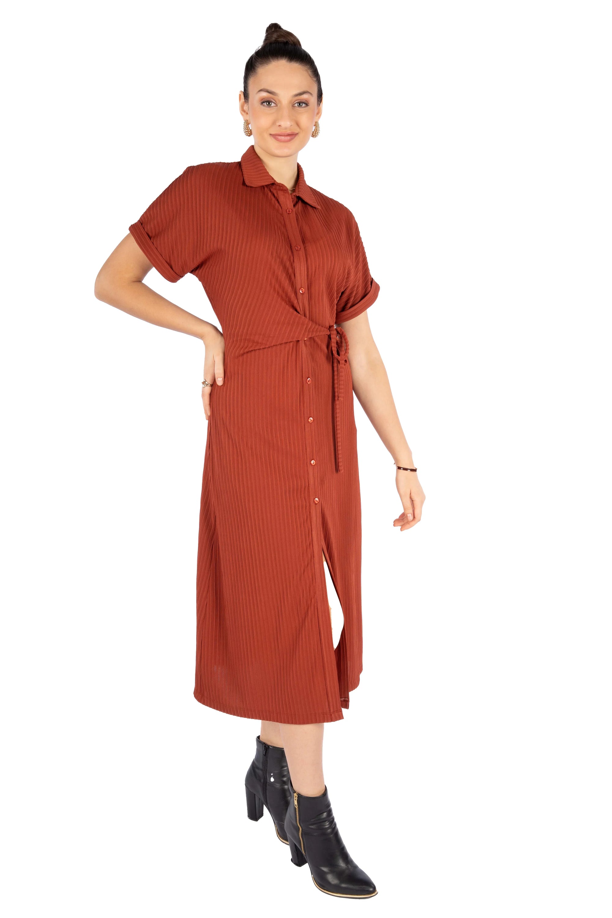 Roma Rust Milano Rib Fit Flare Midi – Cory Edge
