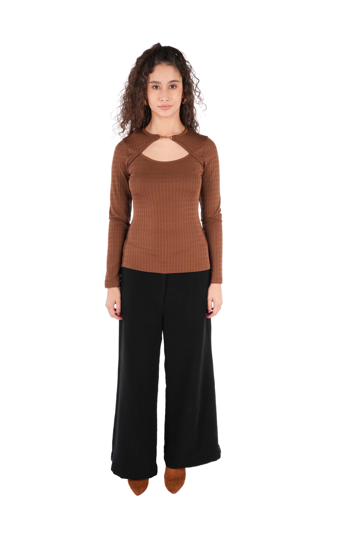 Lyla Brown Zupito Textured Fitted Top