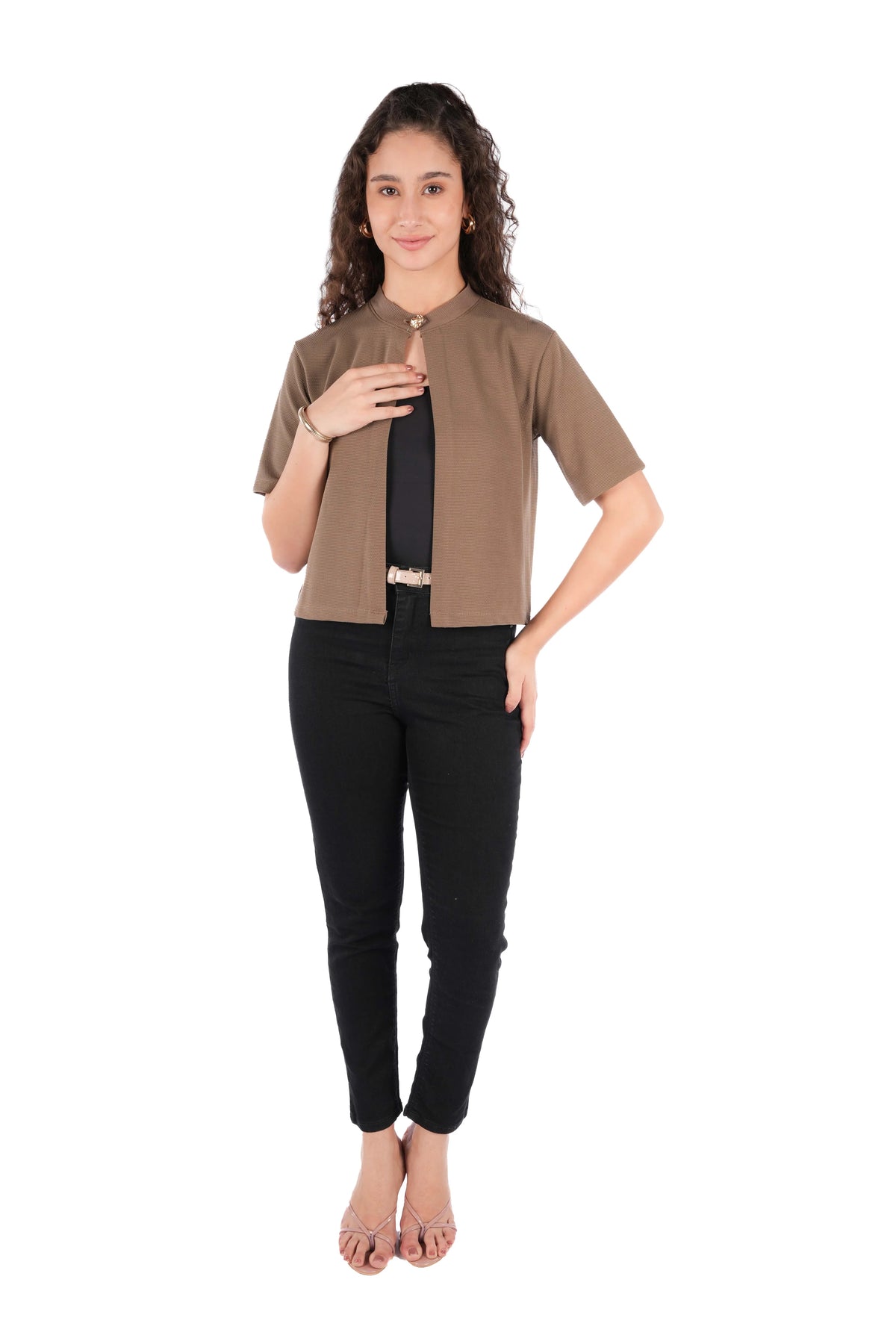 Alora Light Brown Rain Drop Textured Flare Top