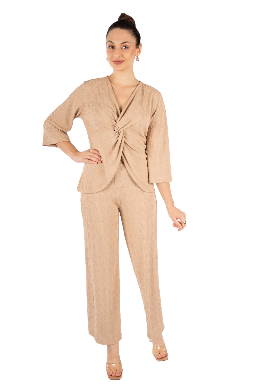 Leen Beige Single Jacquard Co-ord Set