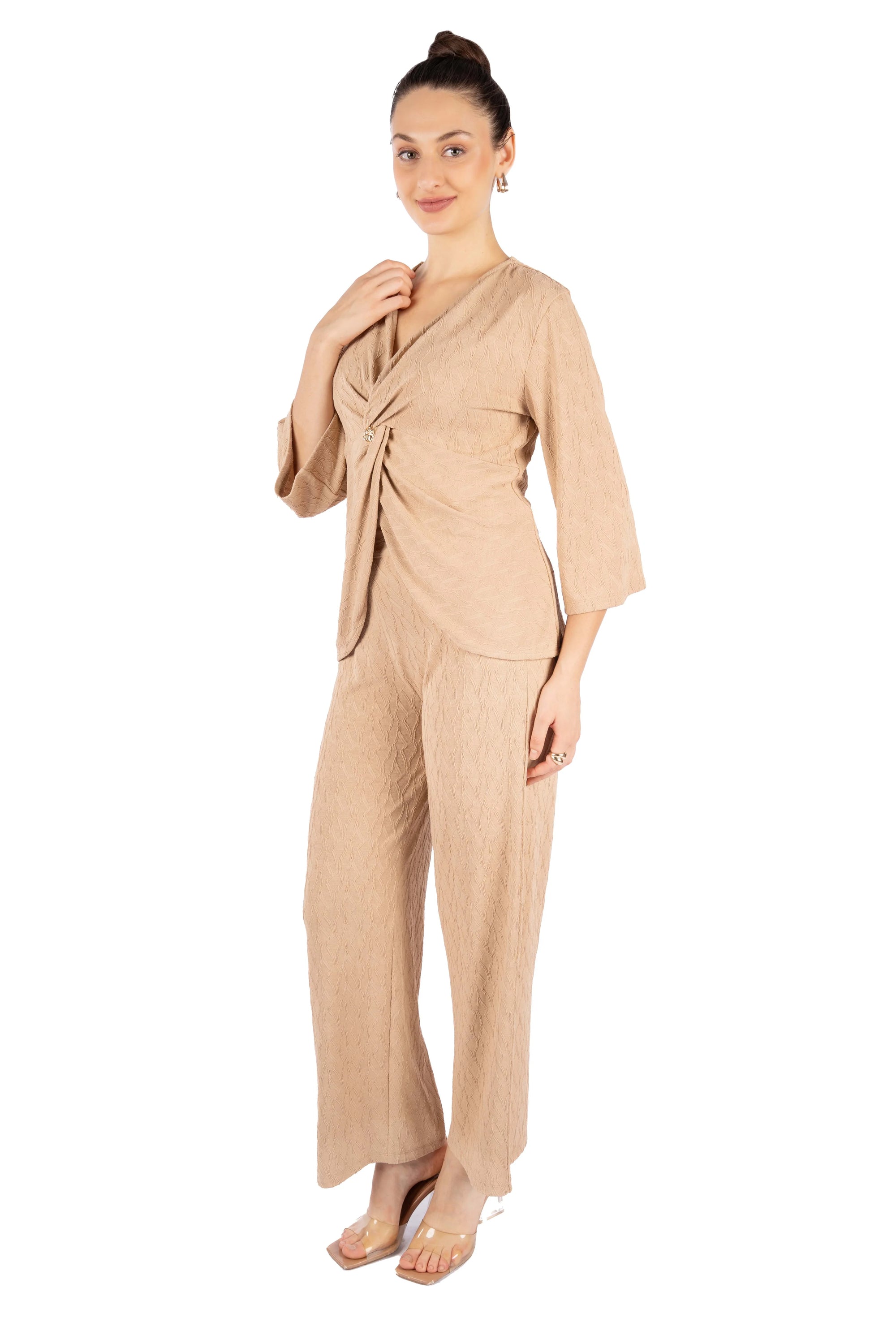 Leen Beige Single Jacquard Co-ord Set