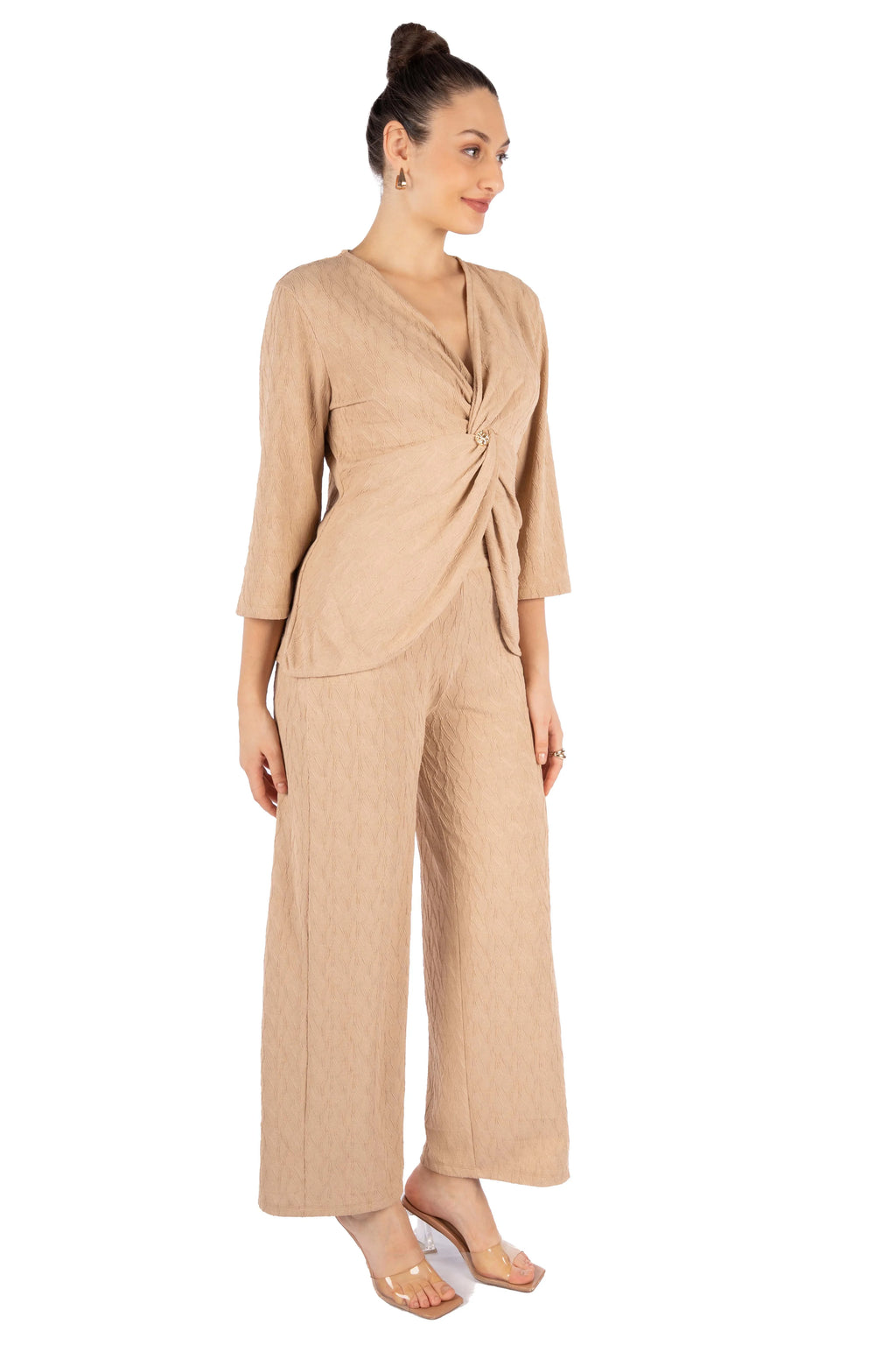 Leen Beige Single Jacquard Co-ord Set