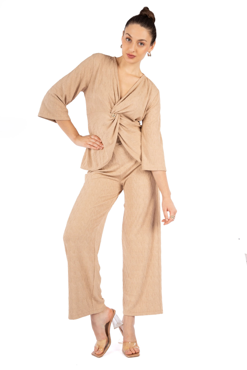 Leen Beige Single Jacquard Co-ord Set