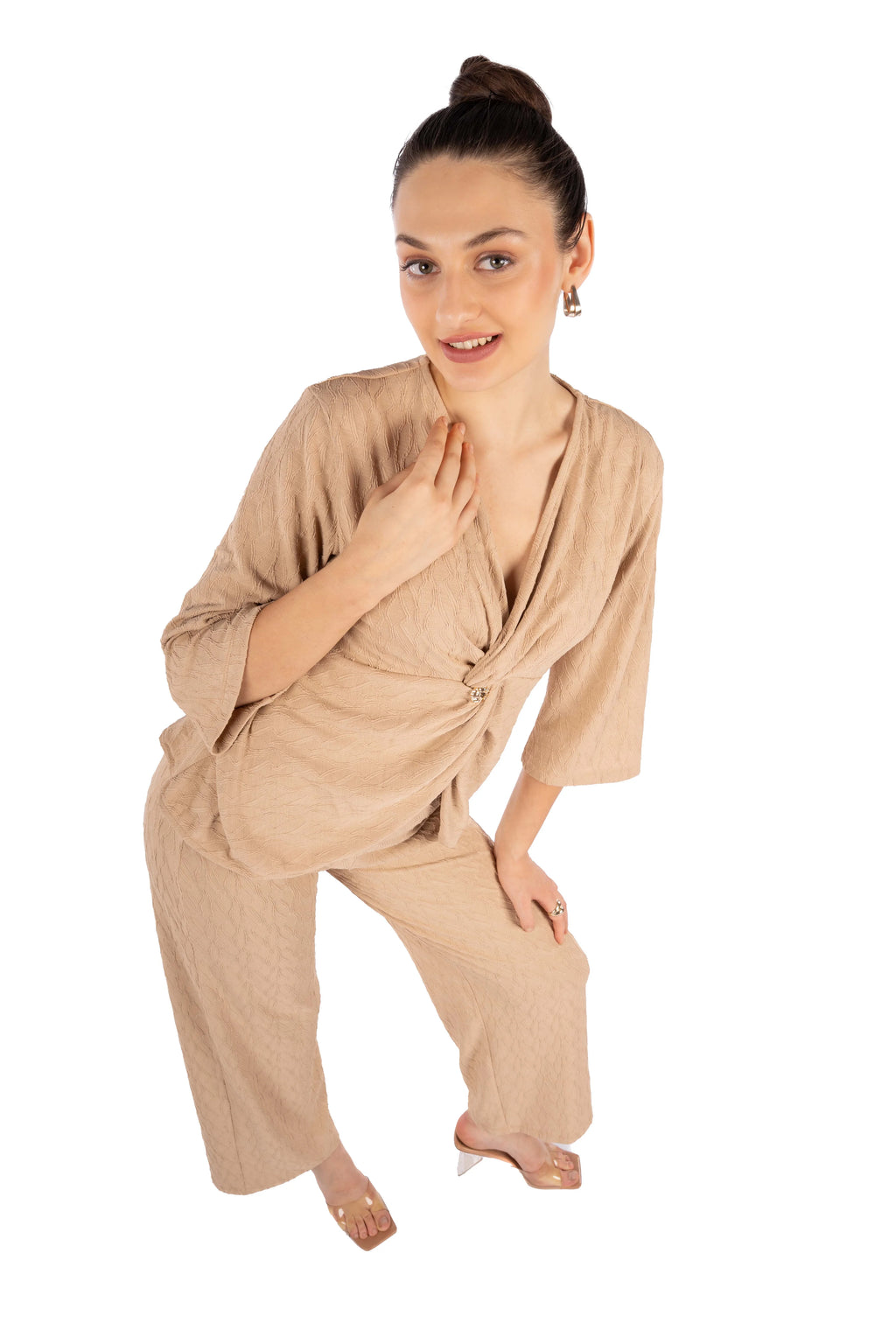 Leen Beige Single Jacquard Co-ord Set