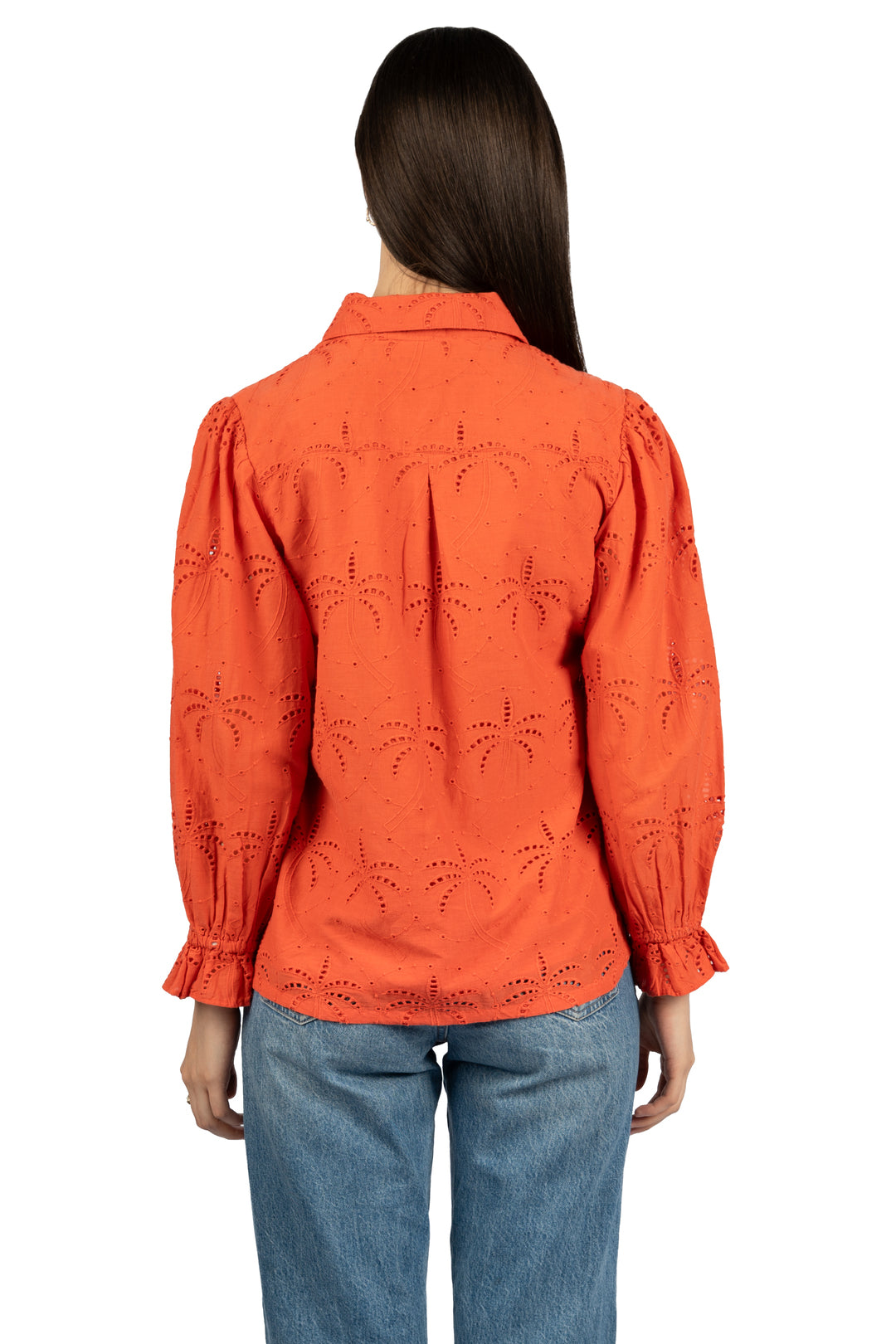 Red Solid Cotton Schiffli Collared Shirt