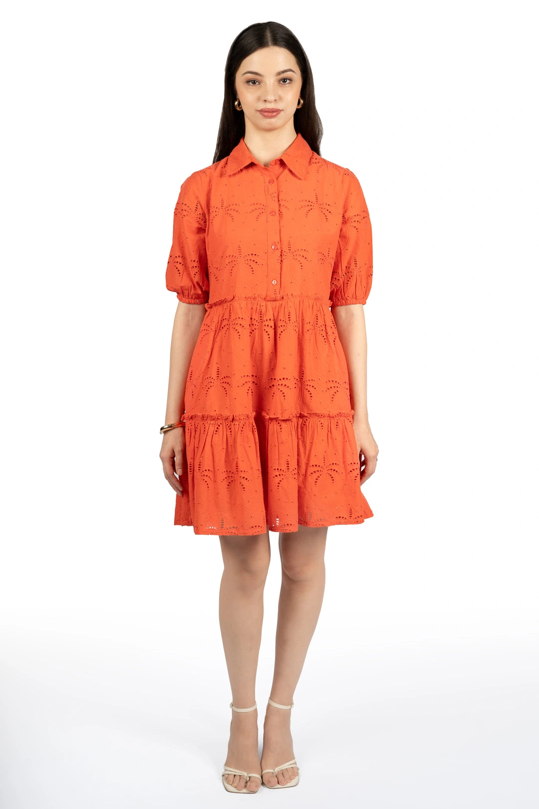 Red Cotton Schiffli Fit & Flare Dress