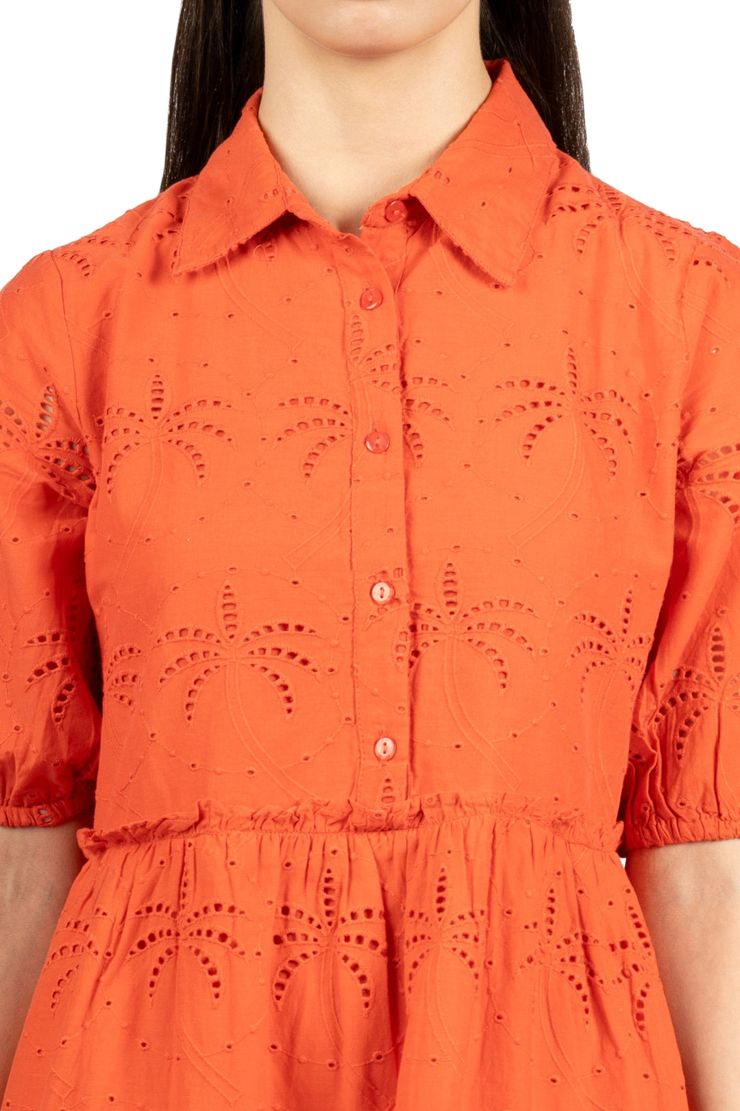 Red Cotton Schiffli Fit & Flare Dress