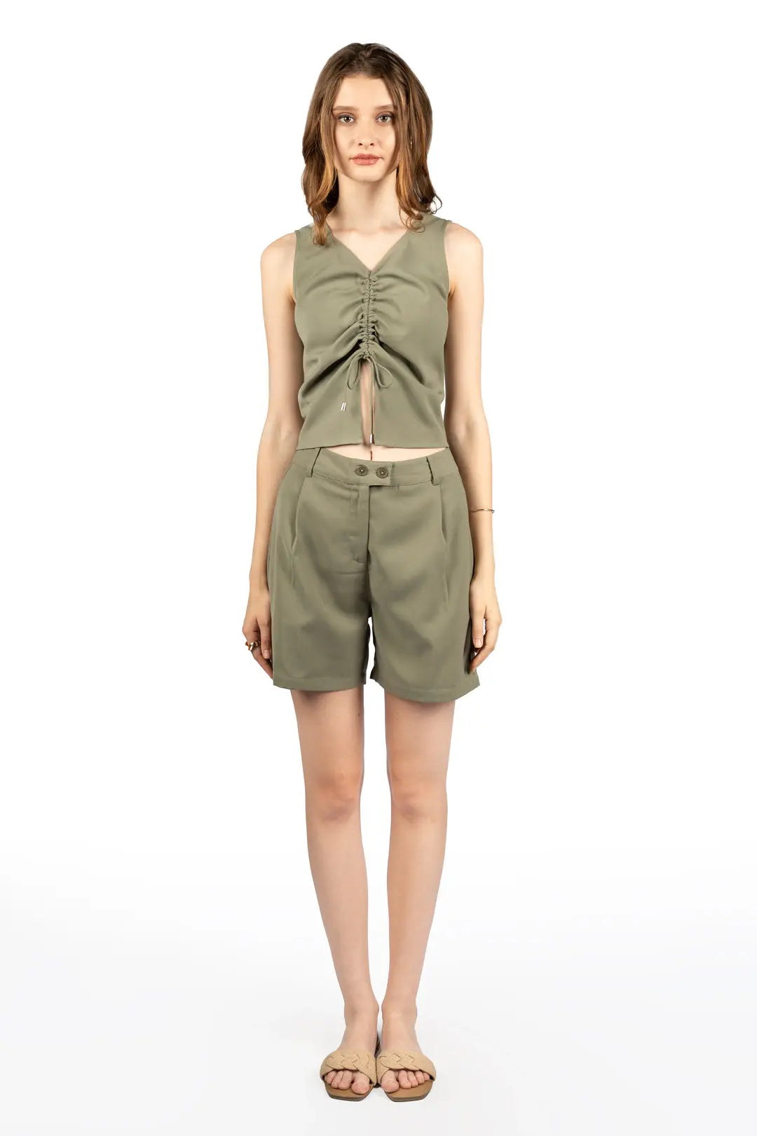 Olive Luxe Poly Moss Co-ord Set