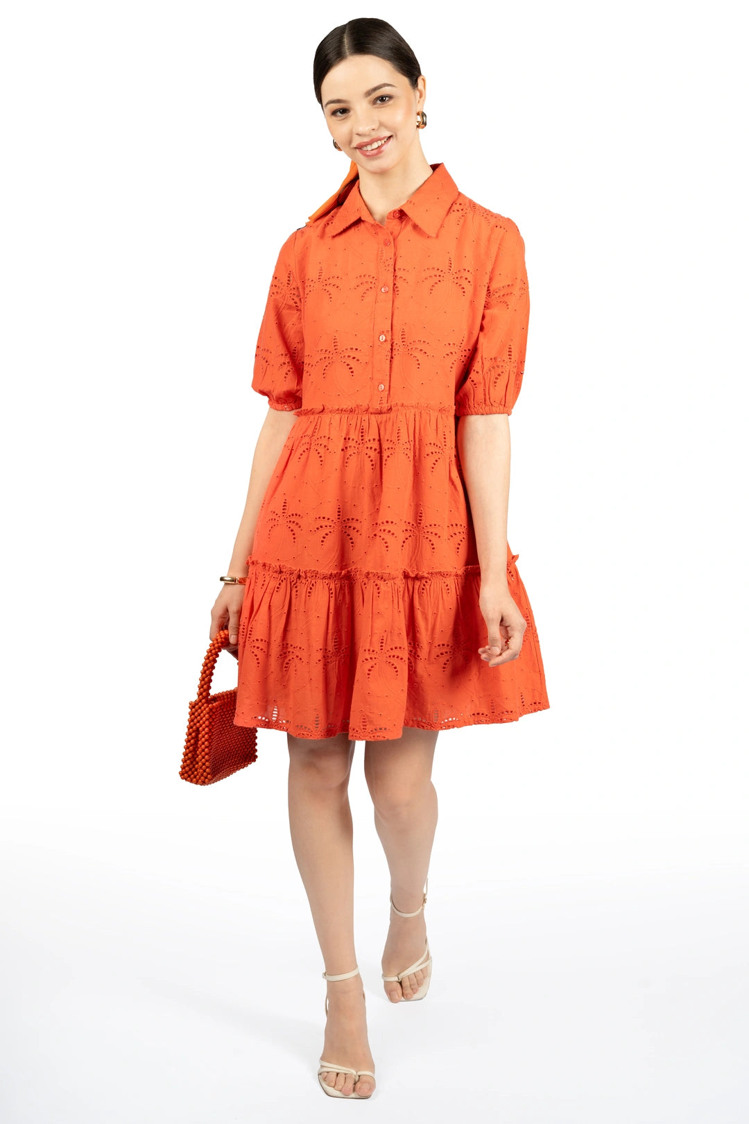 Red Cotton Schiffli Fit & Flare Dress