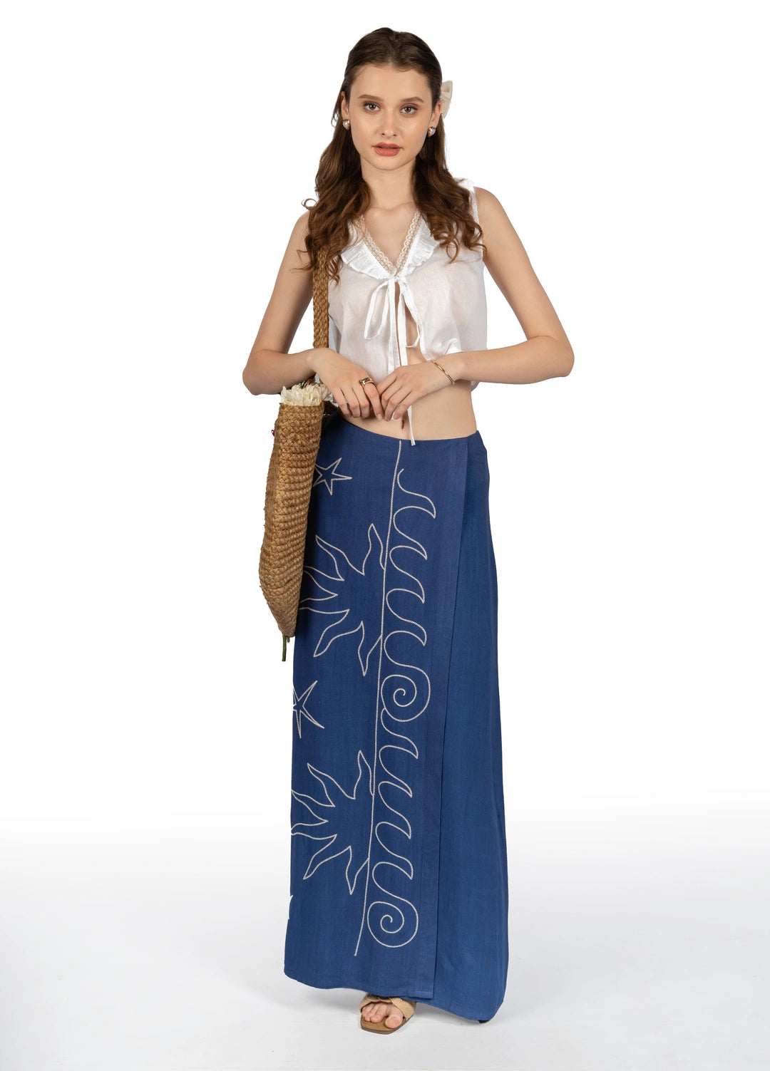 White Solid Cotton Cambric Loose Crop Top