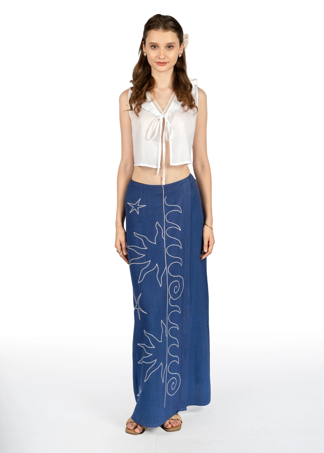 White Solid Cotton Cambric Loose Crop Top