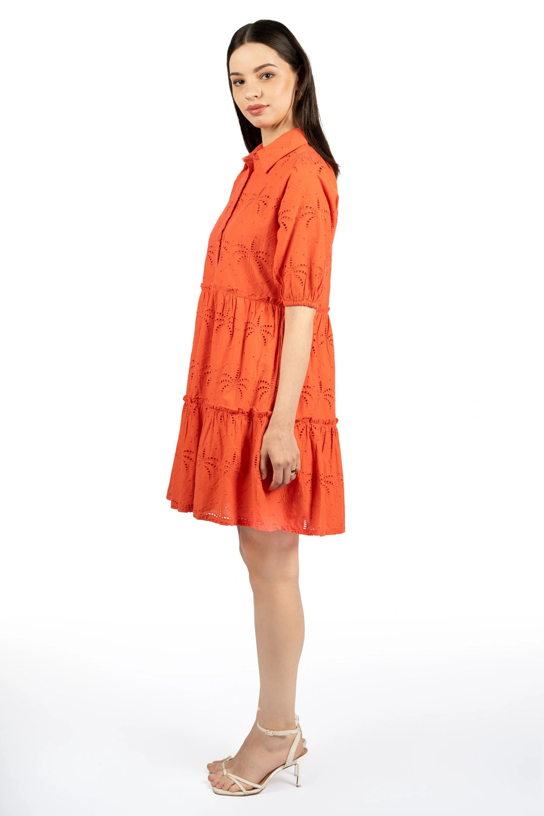 Red Cotton Schiffli Fit & Flare Dress