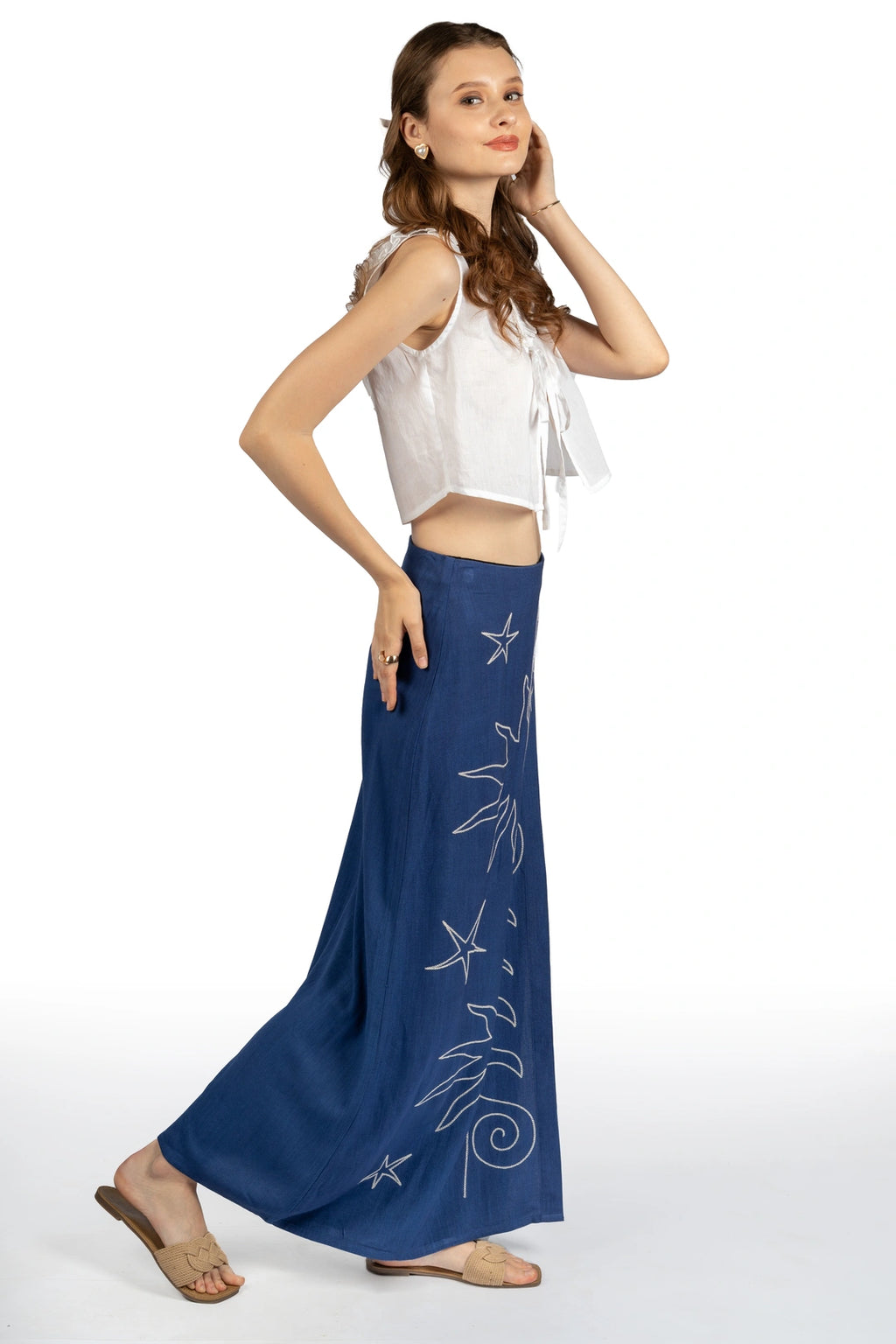 White Solid Cotton Cambric Loose Crop Top