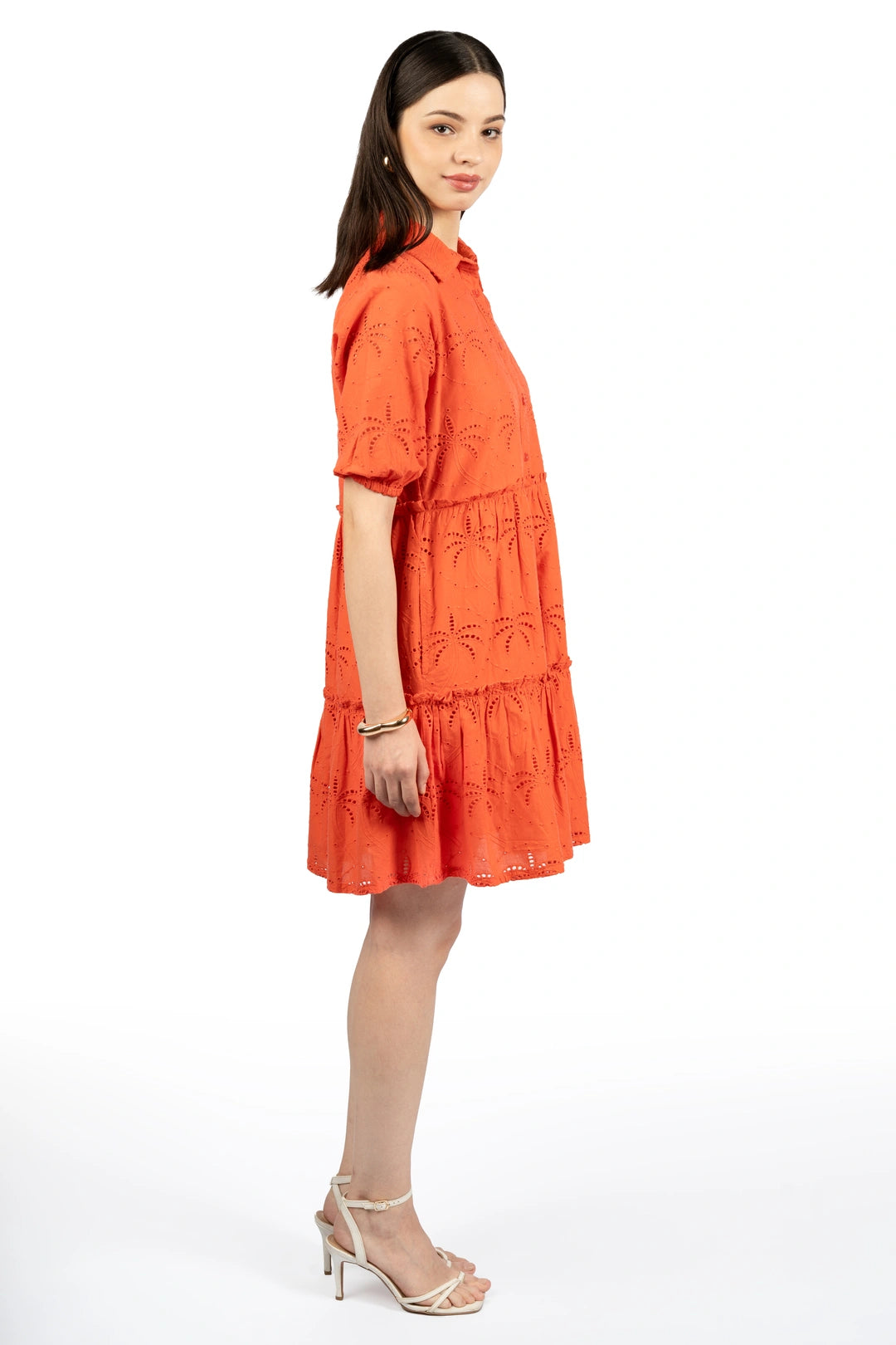 Red Cotton Schiffli Fit & Flare Dress