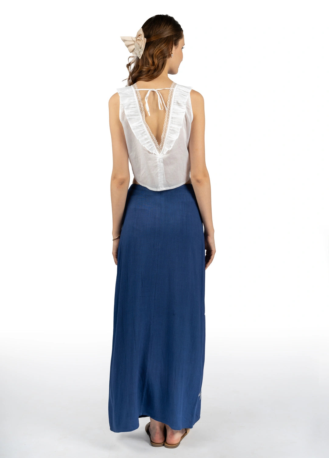 White Solid Cotton Cambric Loose Crop Top