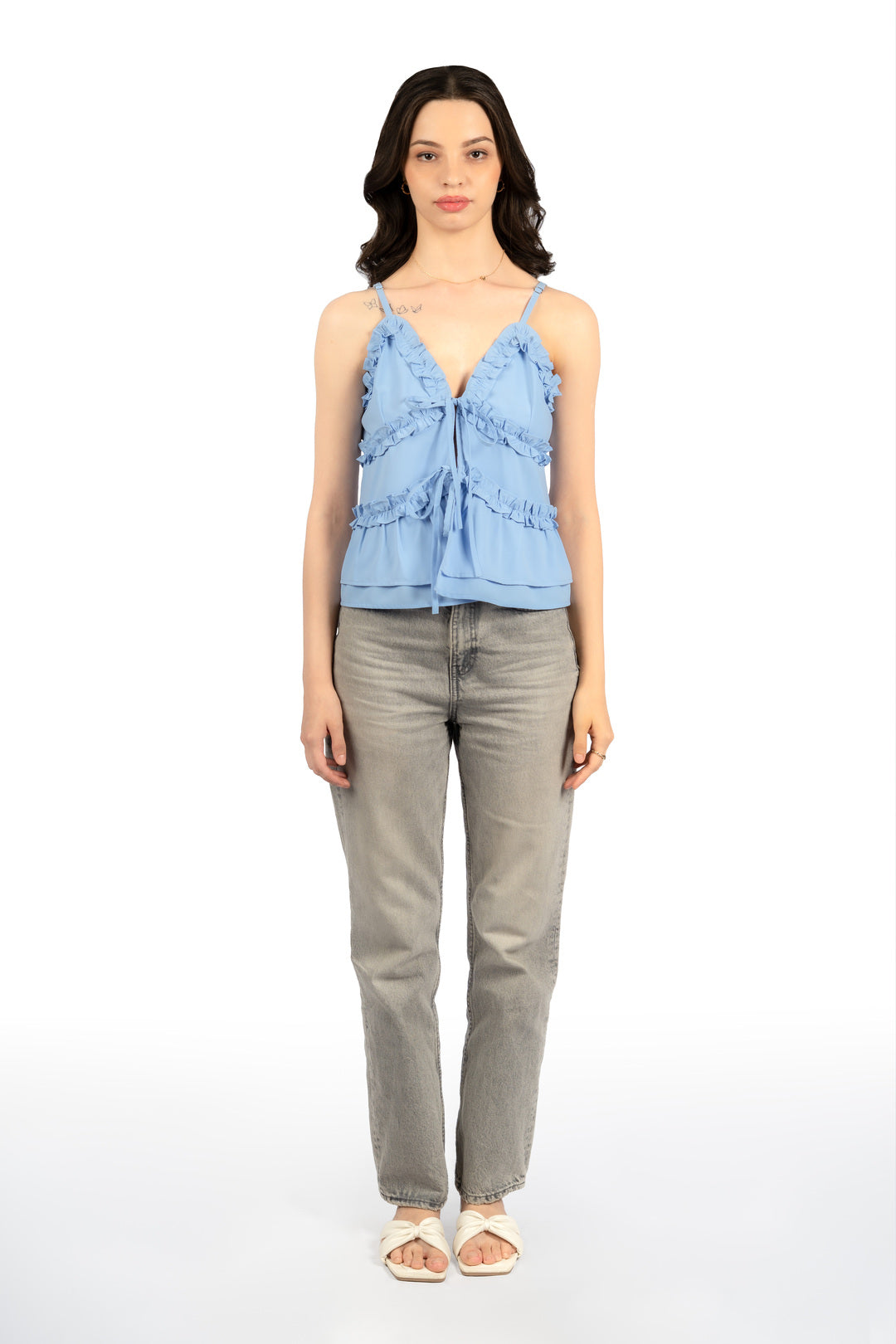 Blue Solid Sleeveless Fit & Flare Crop Top