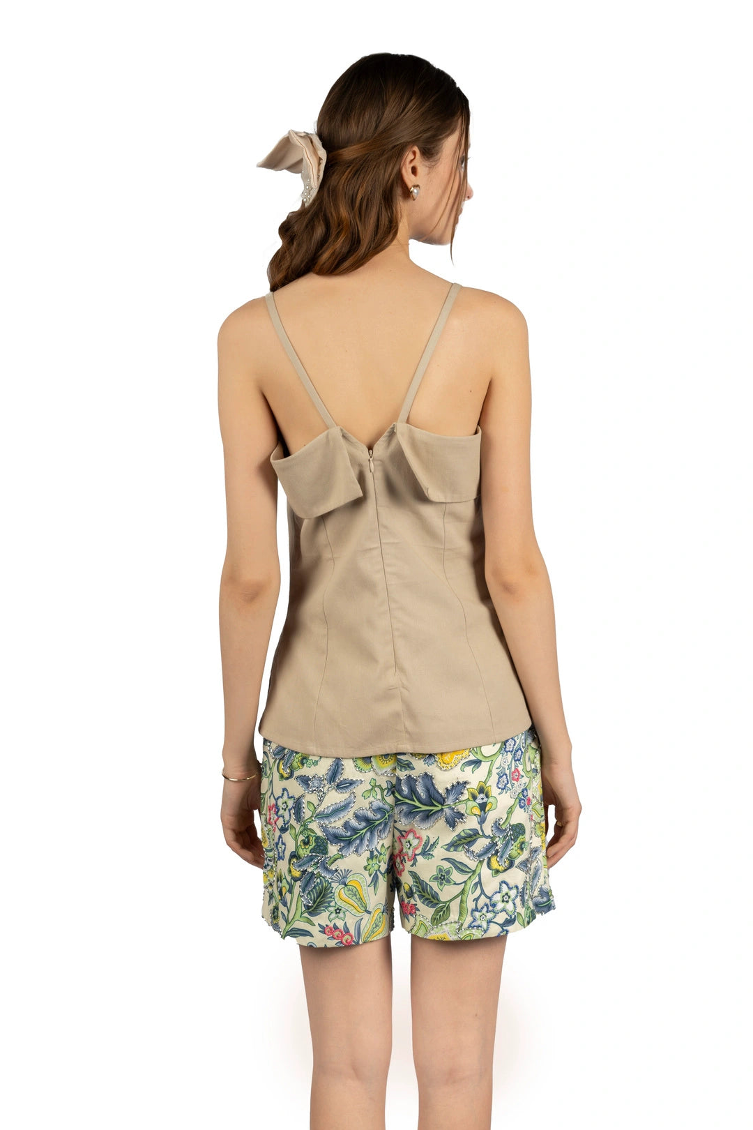 Beige Tube Tank Top in Cotton Twill