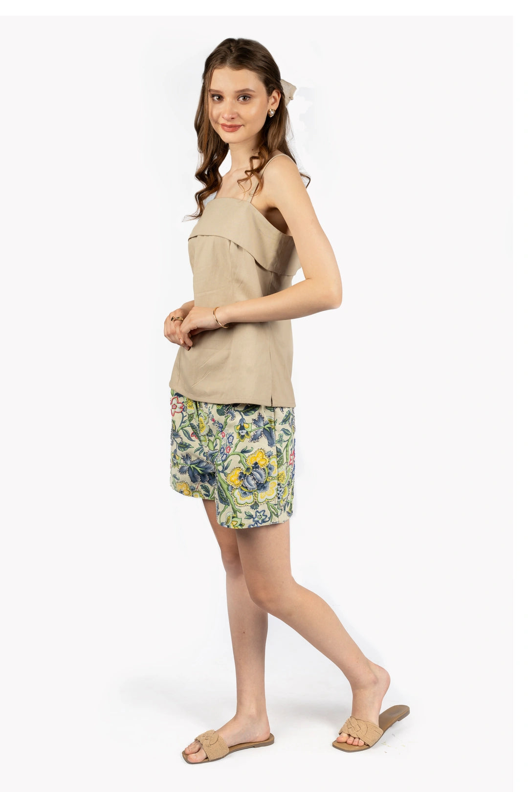 Beige Tube Tank Top in Cotton Twill