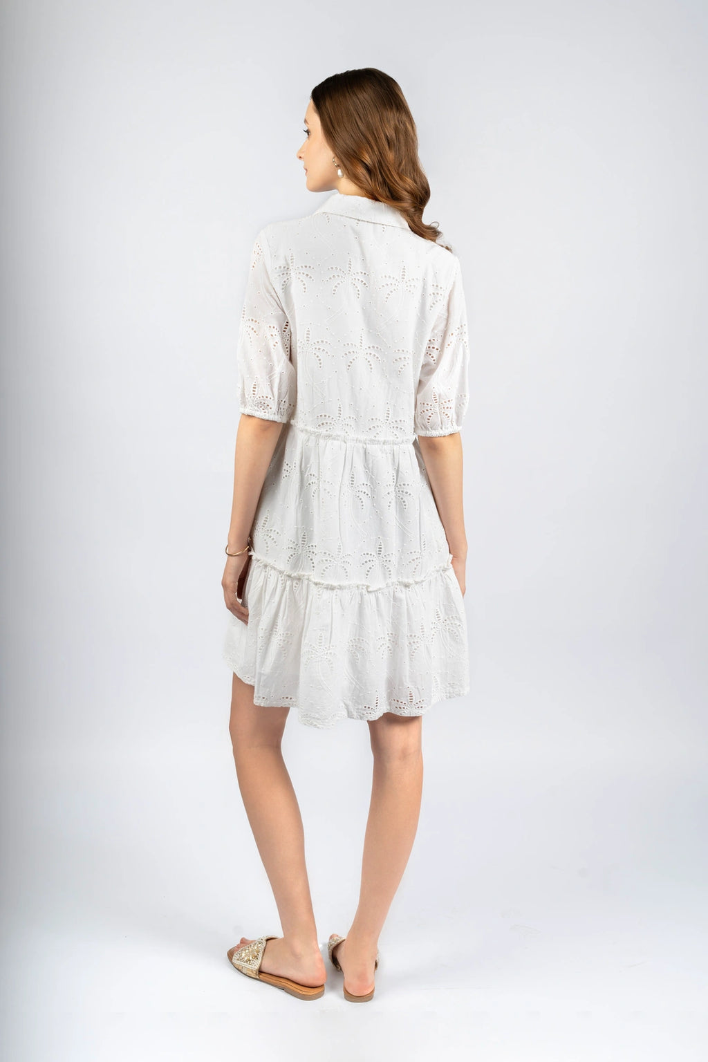 White Cotton Schiffly Fit & Flare Dress
